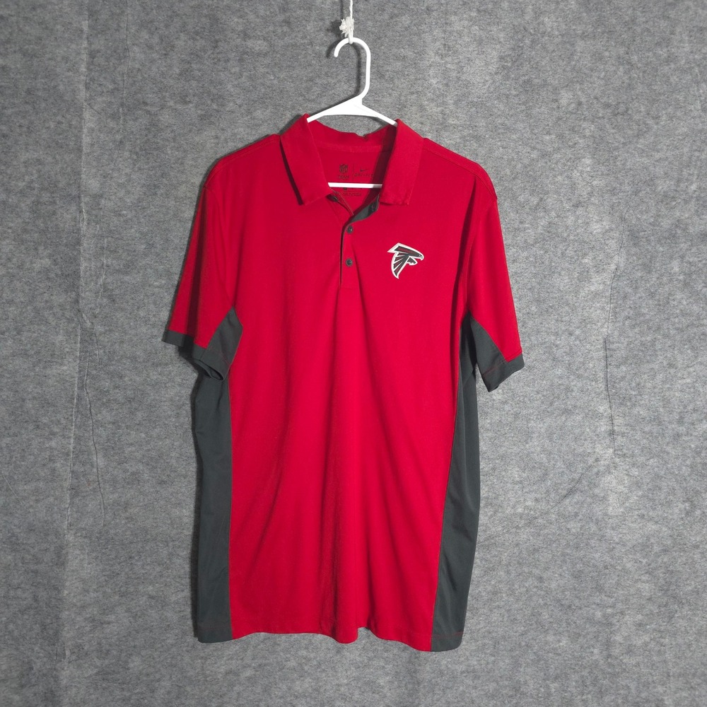 Nike Atlanta Falcons Polo Men Large Red Dri-FIT Colorblock NFL Shirt Sports Logo